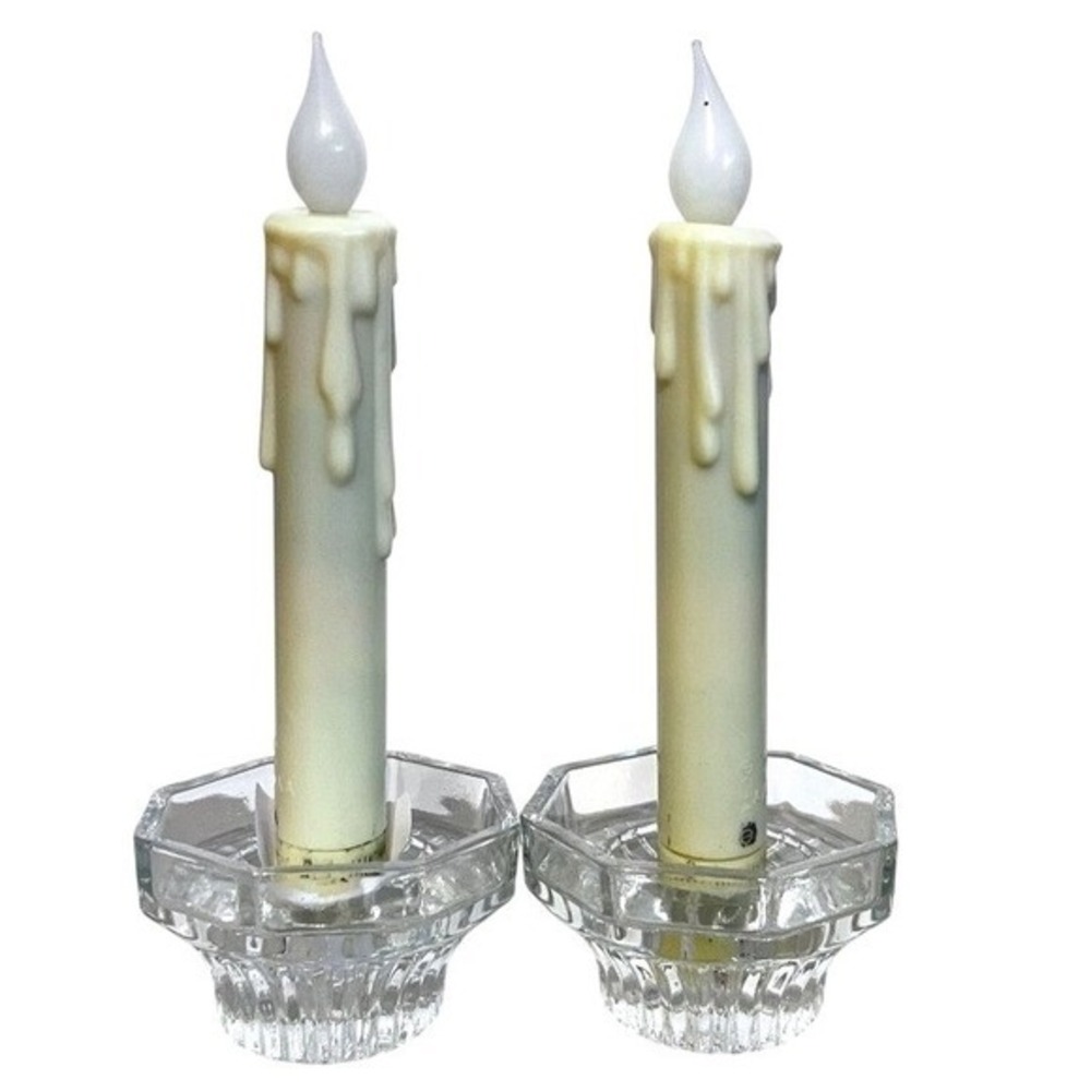 Vtg Glass Octagon Tapered Pillar Candle Holders KIG Indonesia Clear Pressed Heav